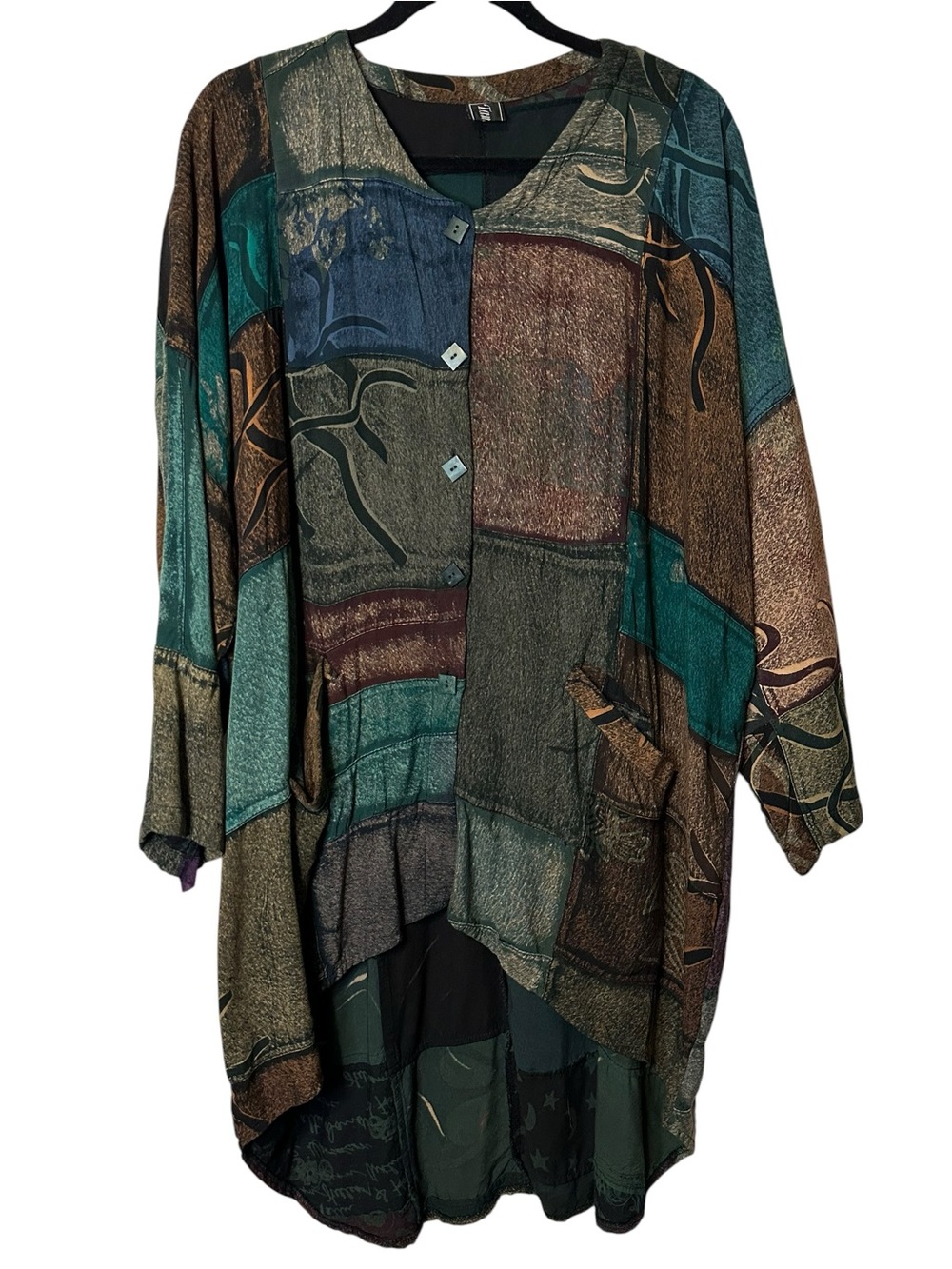 Tanami Artsy Lagenlook Tunic Dress Oversized Boho Patchwork Midi Art Teacher S/M